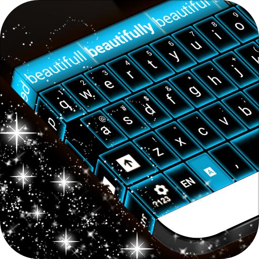 Glowing Blue Neon Keyboard